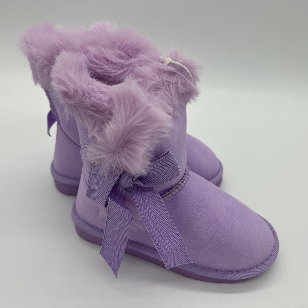 NWT K KomForme Kid's Boots Warm Fur Lined With Ribbon Purple Winter